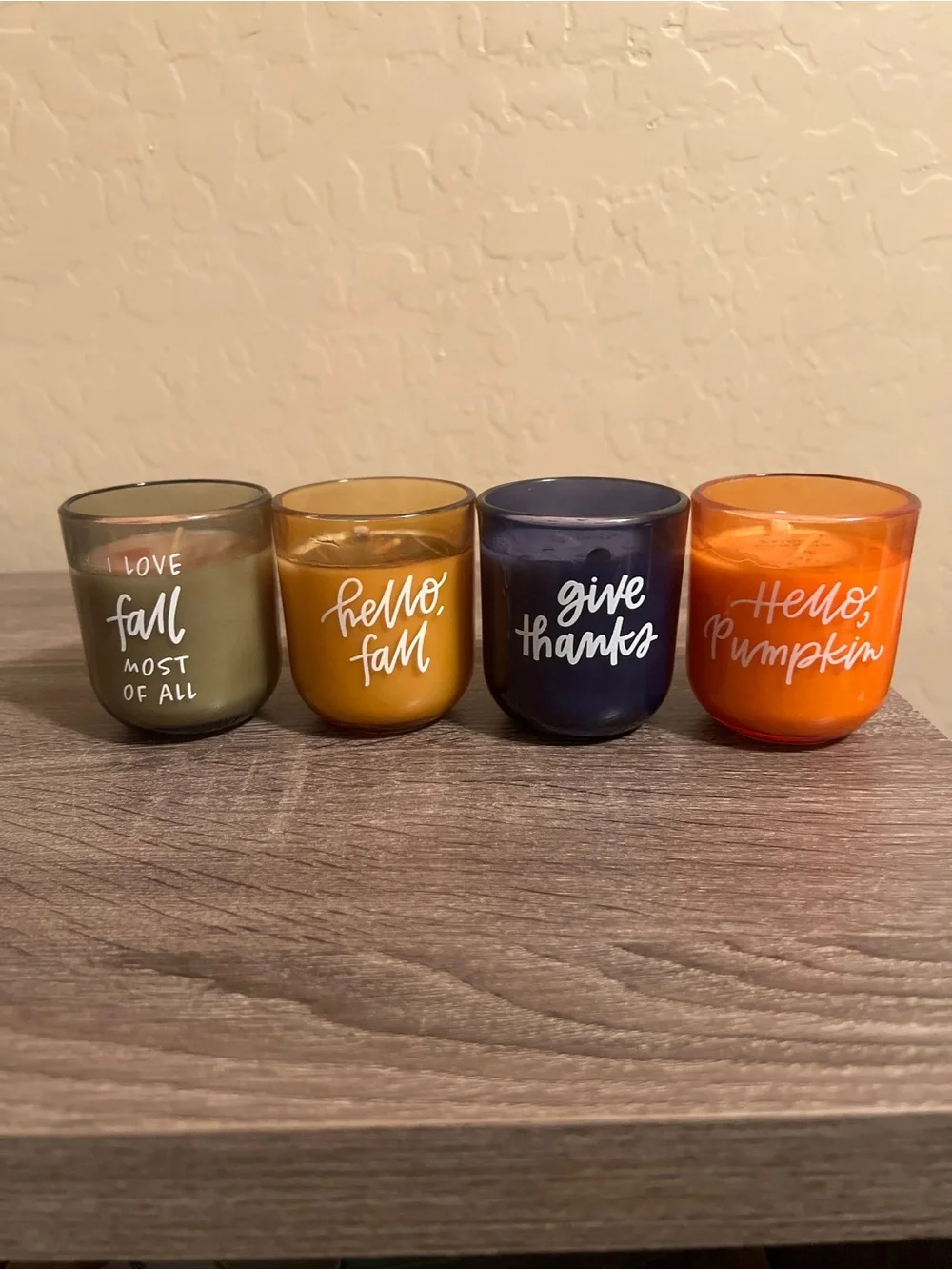 Target Bullseye Votive Candles Fall Autumn Thanks Pumpkin Glass Green Blue NWT